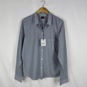 Untuckit Women's Marsanne Long Sleeve Button Shirt Size 16 Navy Stripe